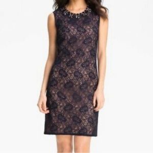 Adrianna Papell cocktail dress w/ jeweled neckline